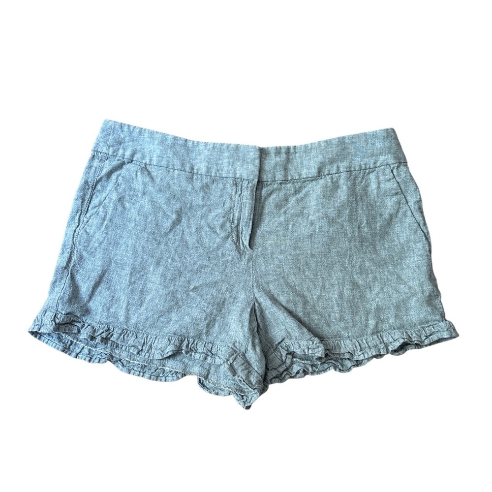 LOFT Outlet Shorts Women 8 Gray Ruffle Hem Linen Blend 4 Inch Inseam SIZE 8
